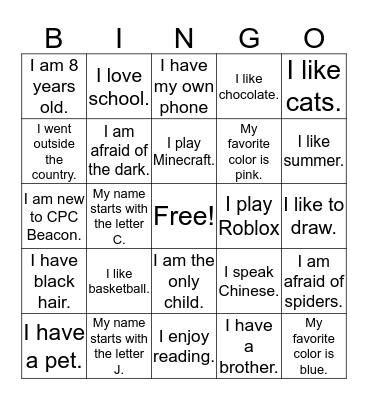 Name Bingo Card