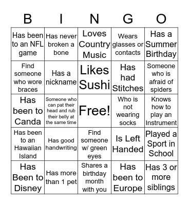WHO AM I Bingo Card
