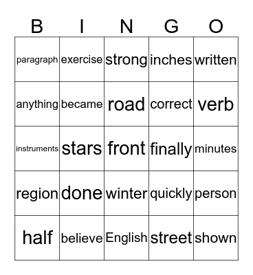 Sight Word (Card 5) Bingo Card