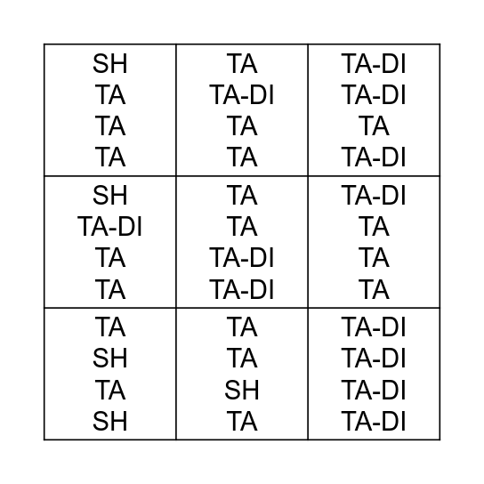 TA AND TA-DI Bingo Card