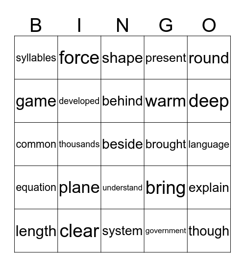 Sight Word (Card 7) Bingo Card