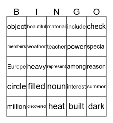 Sight Word (Card 8) Bingo Card