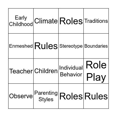 Applying Family Systems Theory Bingo Card