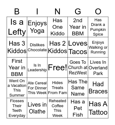 Get To Know You BBM BINGO Card