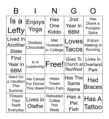 Get To Know You BBM BINGO Card