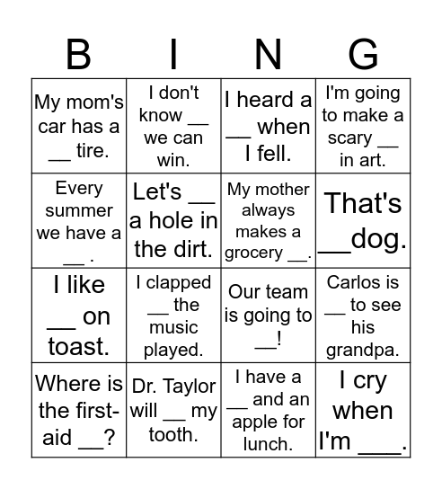 U1L1 Spelling Bingo Cards Bingo Card