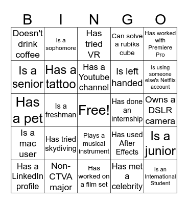 Multimedia Club Bingo Card