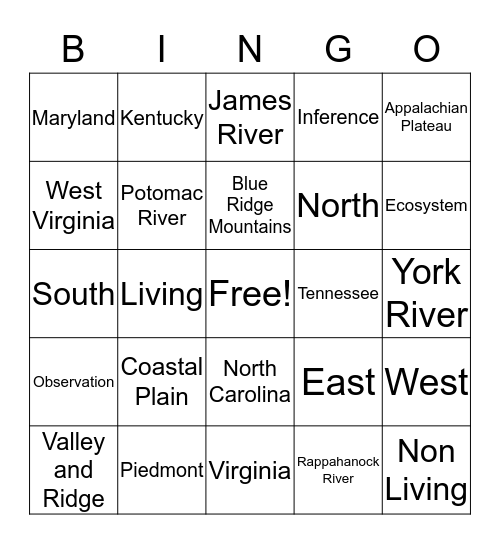 VS/Sci Unit 1 Bingo Card