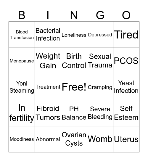 Moe's Health Bingo Card