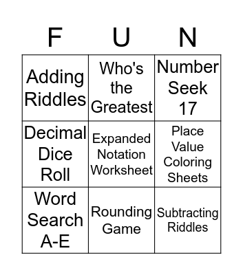 Extra Math Work for Home Bingo Card