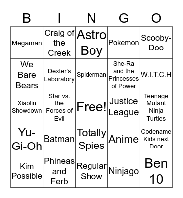 Cartoon Shows Bingo Card