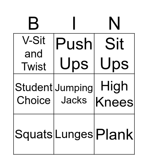 Fitness Spin-It Bingo Card