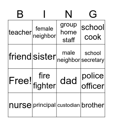 Safe People Bingo Card