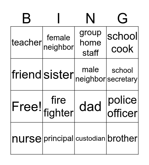 Safe People Bingo Card