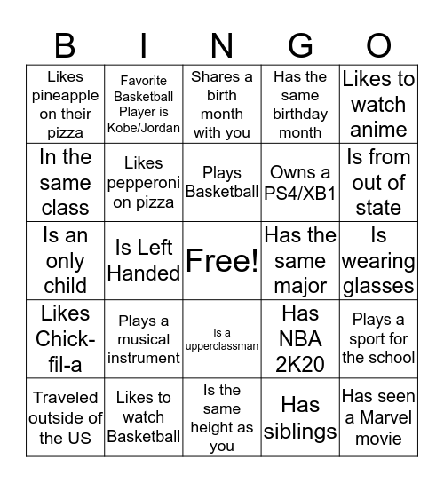 Find someone in our group who.. Bingo Card