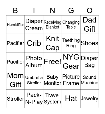 Baby Shower Gift Bingo Card