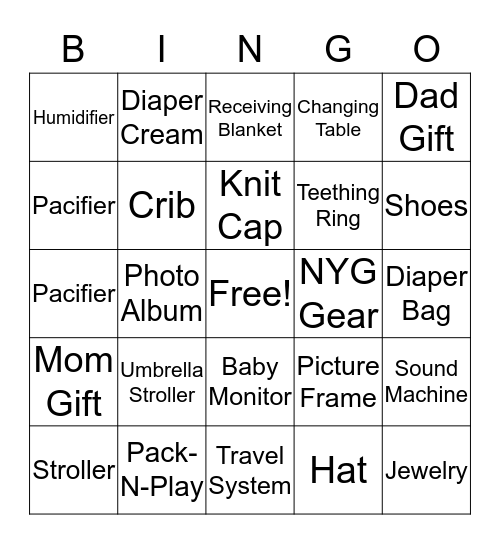 Baby Shower Gift Bingo Card