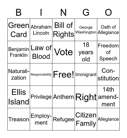 CITIZENSHIP  Bingo Card