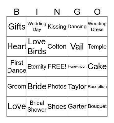 Bridal Shower  Bingo Card