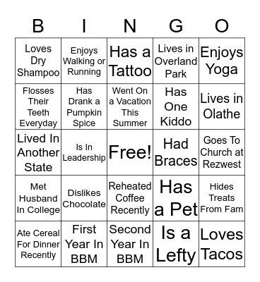 Get To Know You BBM Bingo Card