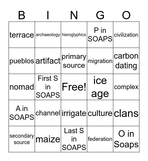 First Americans Bingo Card