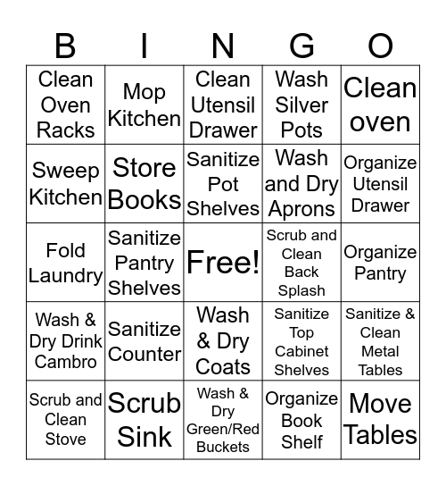 Kitchen Cleaning Bingo Card