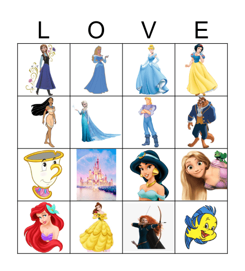 Disney Princess Bingo Card