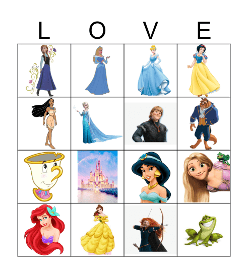 Disney Princess Bingo Card