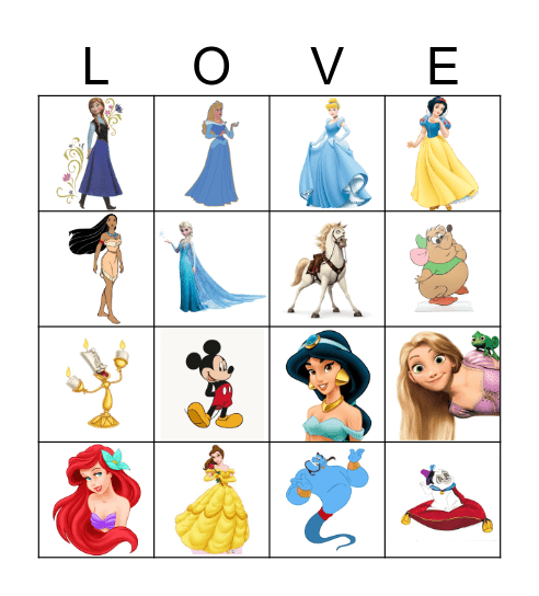 Disney Princess Bingo Card