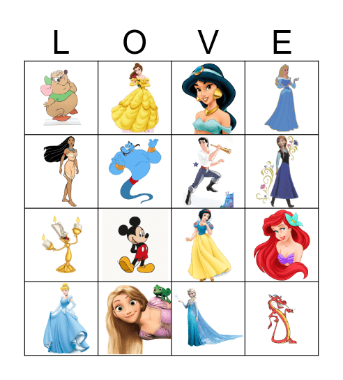 Disney Princess Bingo Card