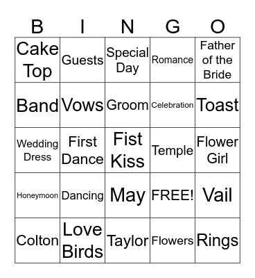 Bridal Shower  Bingo Card