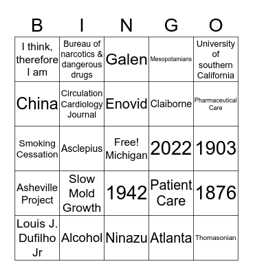 PharmD Bingo Card