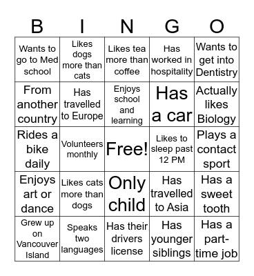 Ice Breaker BINGO Card