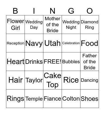 Bridal Shower  Bingo Card