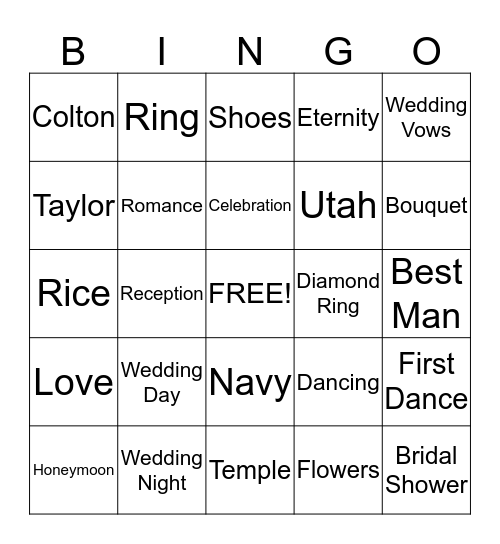 Bridal Shower  Bingo Card