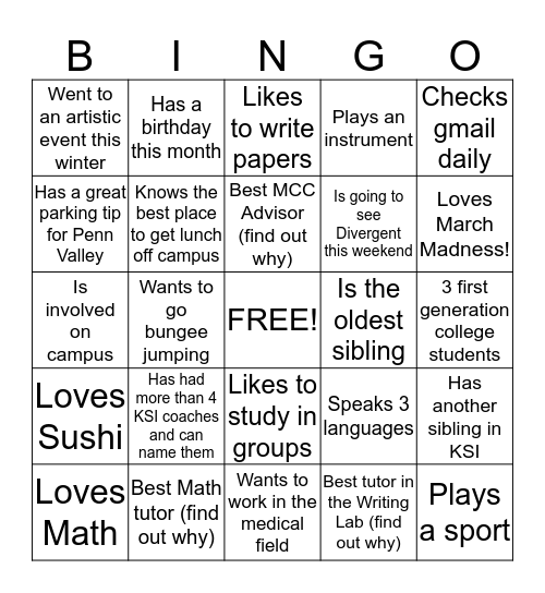 Singo! Bingo Card