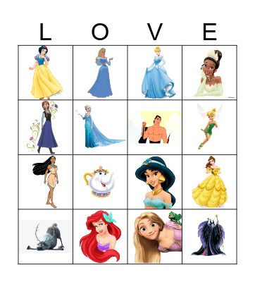 Disney Princess Bingo Card