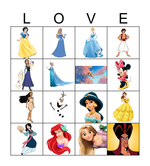 Disney Princess Bingo Card