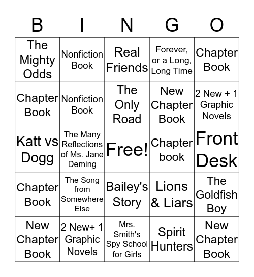 Robbie's Reading Bingo Card