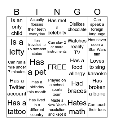 ICEBREAKER Bingo Card