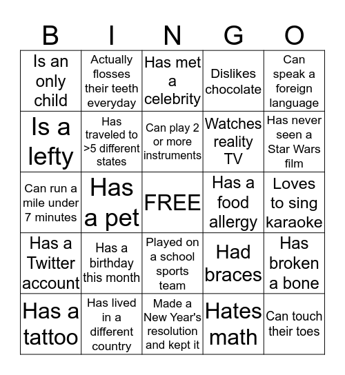 ICEBREAKER Bingo Card