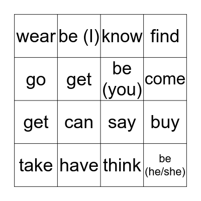 Irregular verbs Bingo Card