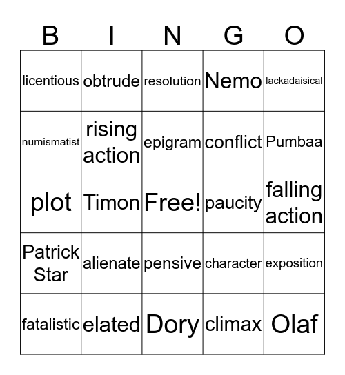 Lesson 1 Bingo Card