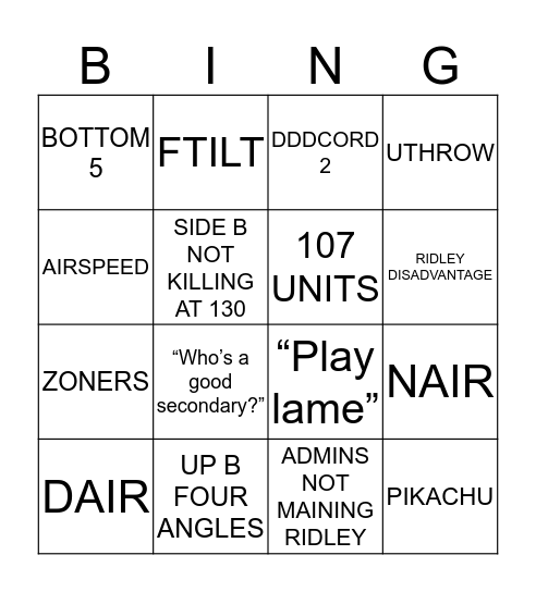 Ridley/Ridcord bingo Card