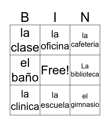 Places around la escuela  Bingo Card