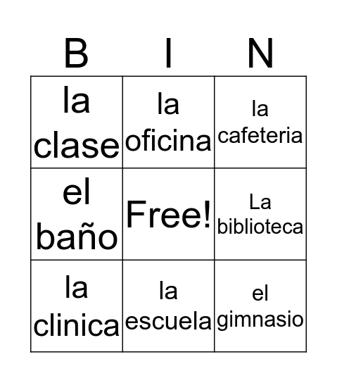 Places around la escuela  Bingo Card