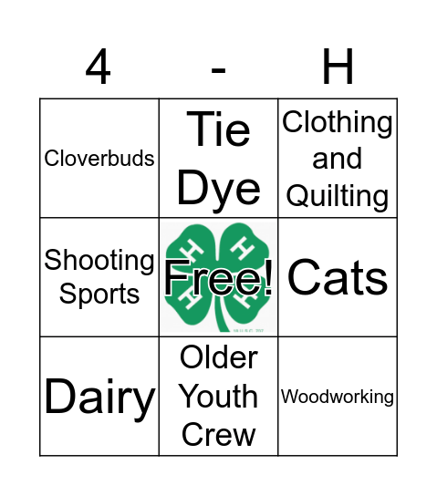 South 4-H Open House Bingo! Bingo Card