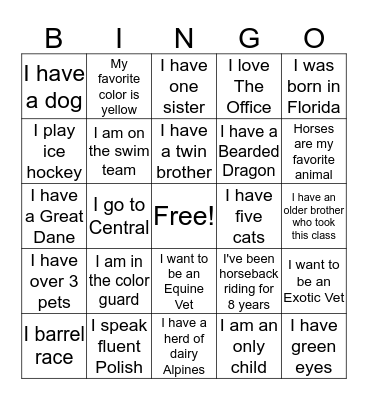 Animal Science Bingo Card