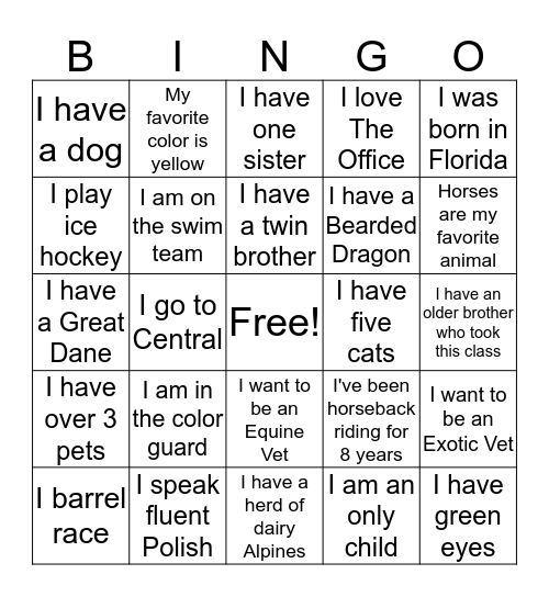 Animal Science Bingo Card