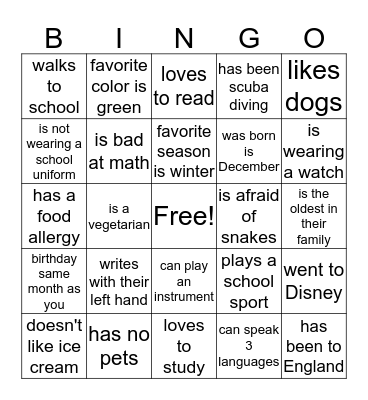 Welcome To Class Bingo Card